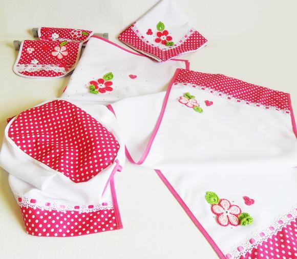 Joguinho para cozinha Rosa Floral: 5 peças