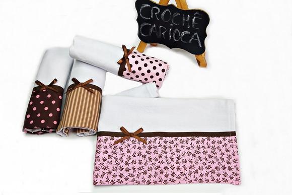 Kit 4 Panos de Prato Coordenado Rosa e Marrom