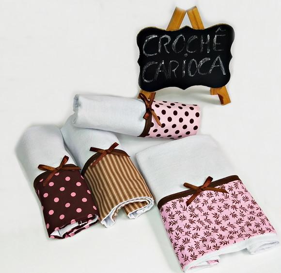 Kit 4 Panos de Prato Coordenado Rosa e Marrom