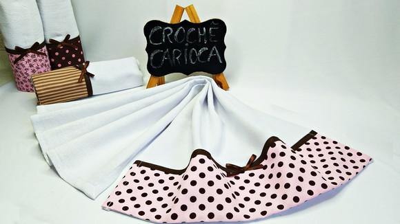 Kit 4 Panos de Prato Coordenado Rosa e Marrom