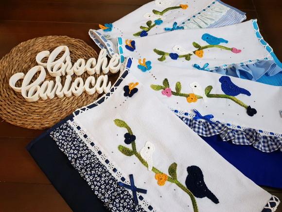 Kit Coordenado 04 Panos de Prato Passarinhos Grande 80x50