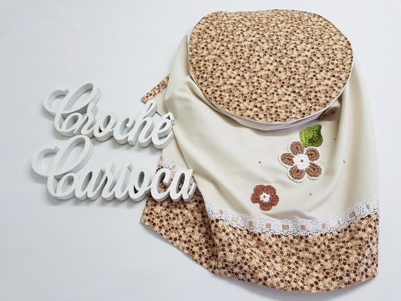 Kit Cozinha 3 Peças Algodão Cru Natural e Floral