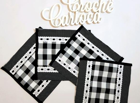 Kit de Cozinha Paninhos e Pano de Copa Preto e Branco