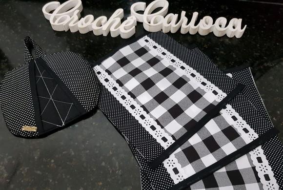 Kit de Cozinha Paninhos e Pano de Copa Preto e Branco