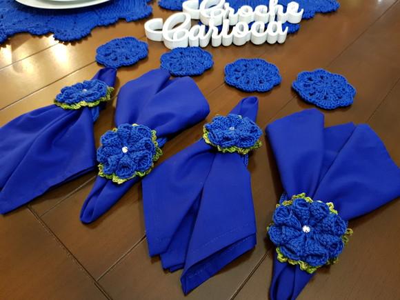 Kit Mesa Posta Crochê 16 Peças 4 Lugares Escolha Cores