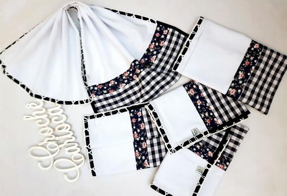 Kit Panos de Prato 5 Peças Grande 80x50 Bico de Crochê