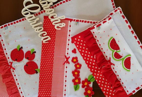 Kit Panos de Prato Composê Vermelho Alta Qualidade Grande