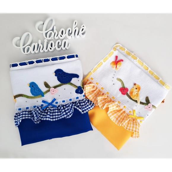Kit Panos de Prato Tema Passarinhos Grande 80x49 cm 3 Peças