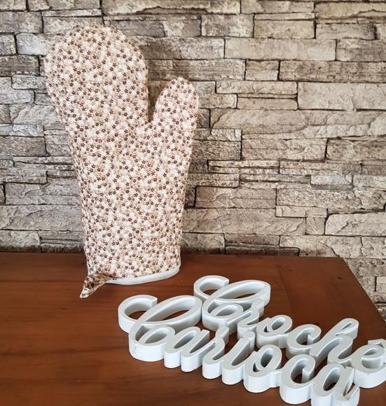Luva Térmica de Cozinha Pulso Longo Floral Bege