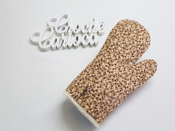 Luva Térmica de Cozinha Pulso Longo Floral Bege