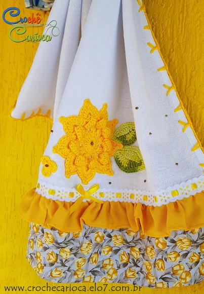 Pano de Prato Amarela Flor de Crochê ou Escolha Cores