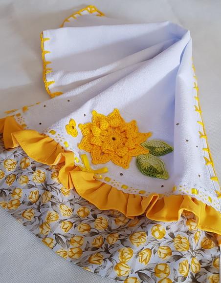 Pano de Prato Amarela Flor de Crochê ou Escolha Cores