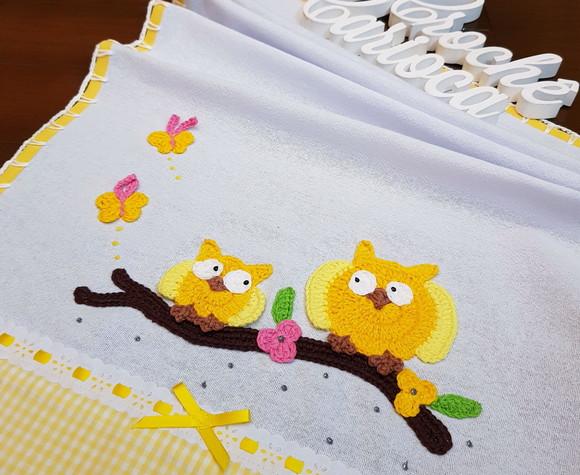 Pano de Prato Amarelo em Corujinhas Amarelo ou Escolha Cor