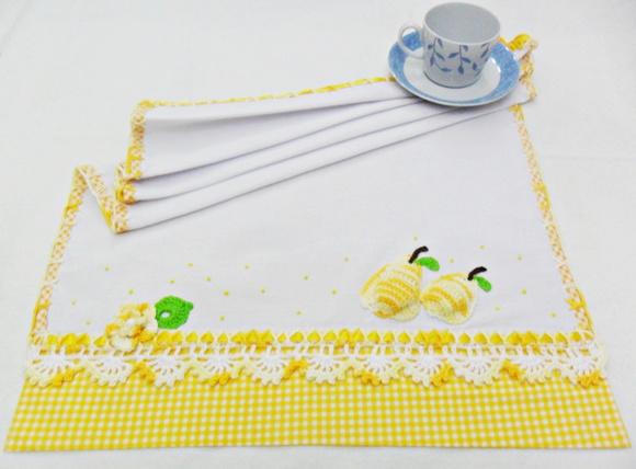 Pano de Prato Amarelo Frutinha Pera Cozinha