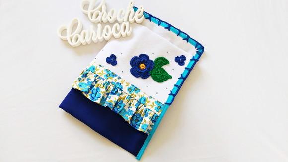 Pano de Prato Azul Floral de Sacaria Cozinha Tam Grande