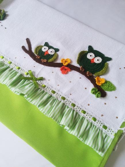 Pano de Prato Verde Crochê Corujinhas para Cozinha Alta durabili
