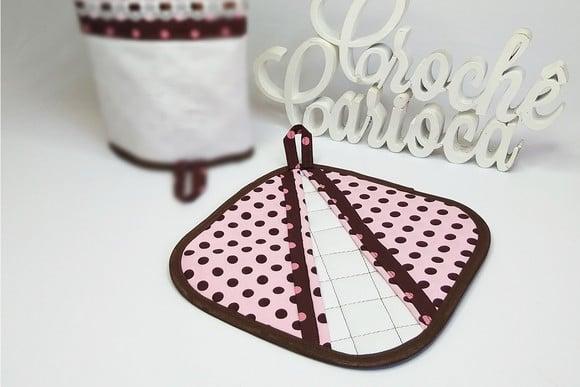 Pegador de Panela Térmico Cozinha Rosa e Marrom