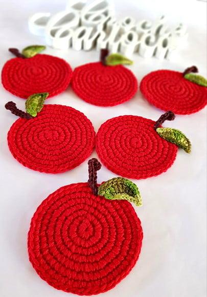 Porta Copos de Crochê Maças Lembrancinha