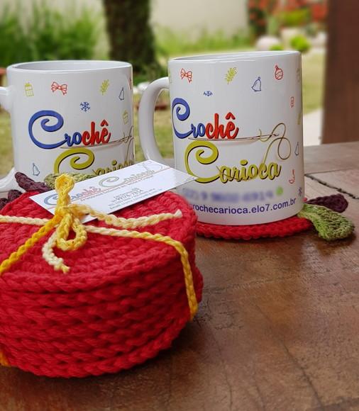 Porta Copos de Crochê Maças Lembrancinha