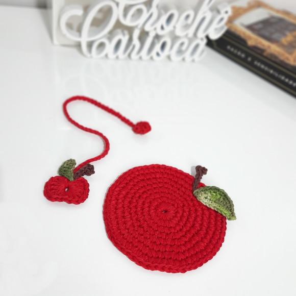 Porta-copo e Marcador de Livro Maça - Kit com 2 Peças