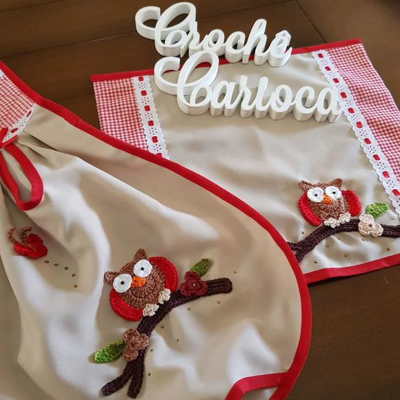 Puxa Sacos Bege e Vermelho Corujinhas
