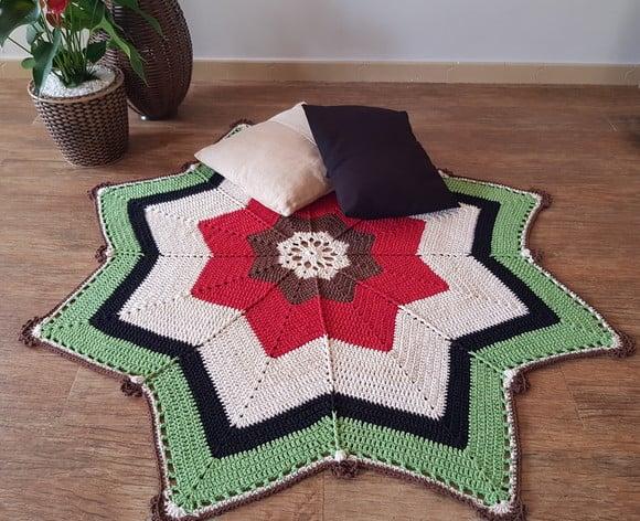 Tapete de Crochê Boho Rústico Farm 140 cm Escolha Cores
