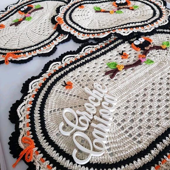 Tapetes Crochê Corujinhas 3 Peças Barbante e Algodão