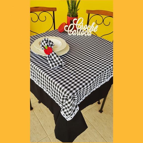 Toalha de Mesa Farmhouse Xadrez Preto Canto Mitrado
