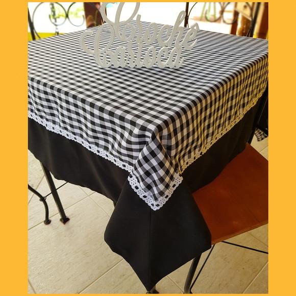 Toalha de Mesa Farmhouse Xadrez Preto Canto Mitrado