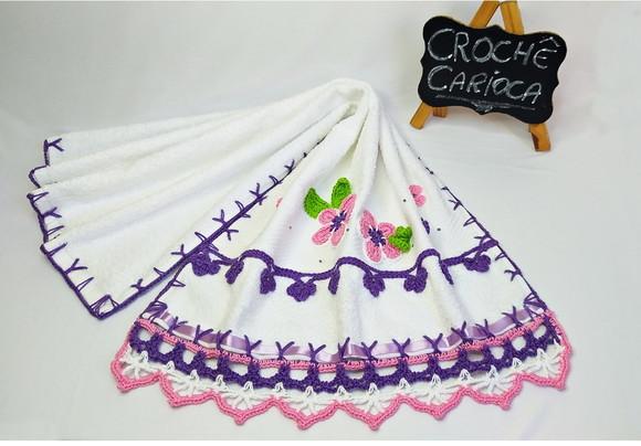 Toalha para Lavabo Bordada em Crochê Escolha Cores