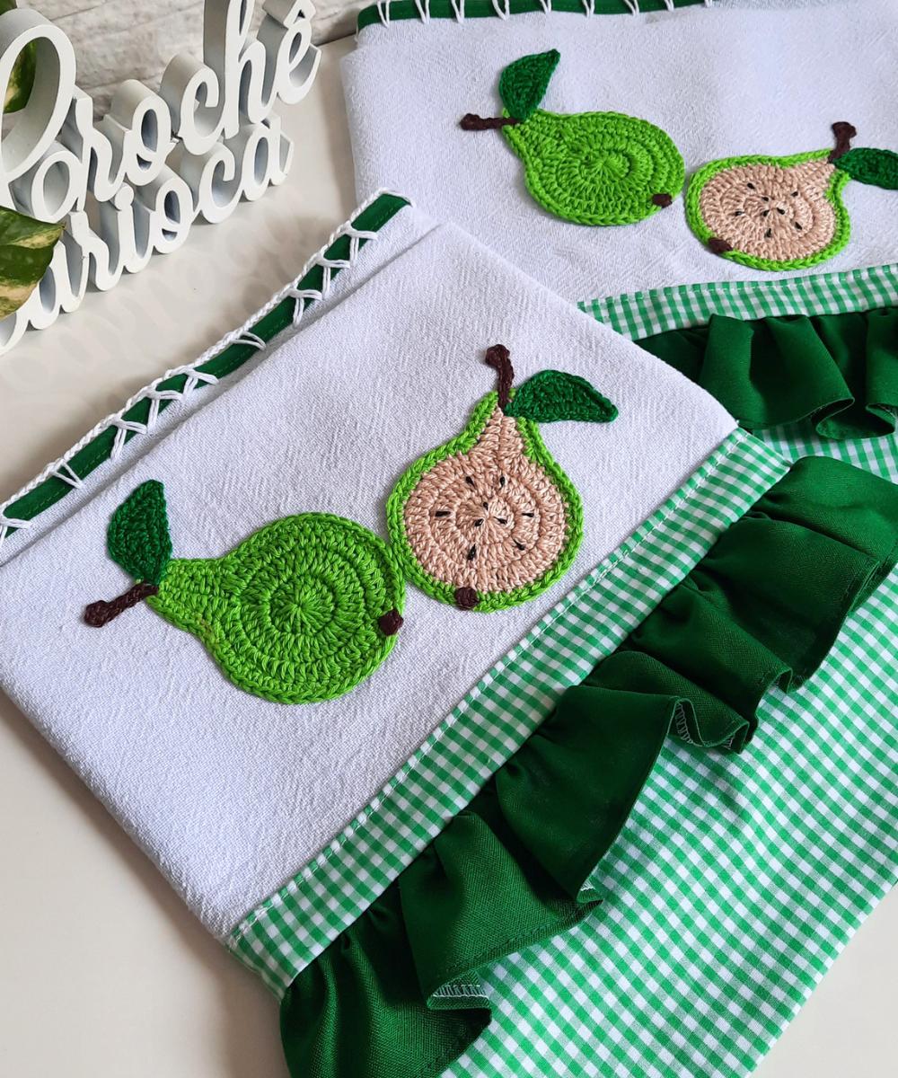 Panos de Prato Criativo Frutinha Verde kit 2 unidades Alto Padrã