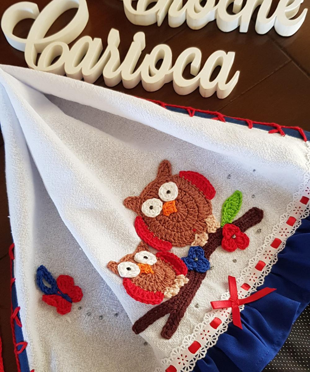 Pano de Prato Corujinhas Criativas Mãe Coruja de Crochê