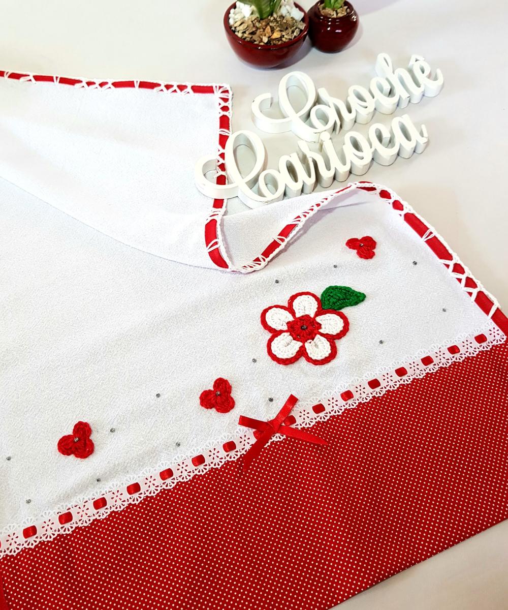 Pano de Prato Floral com Vermelho Poás