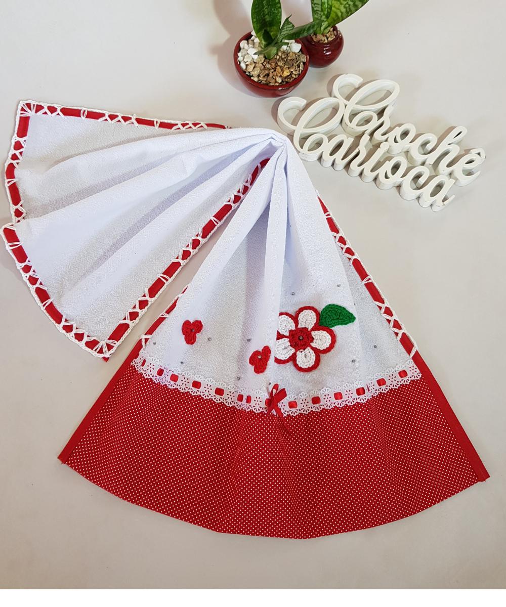 Pano de Prato Floral com Vermelho Poás