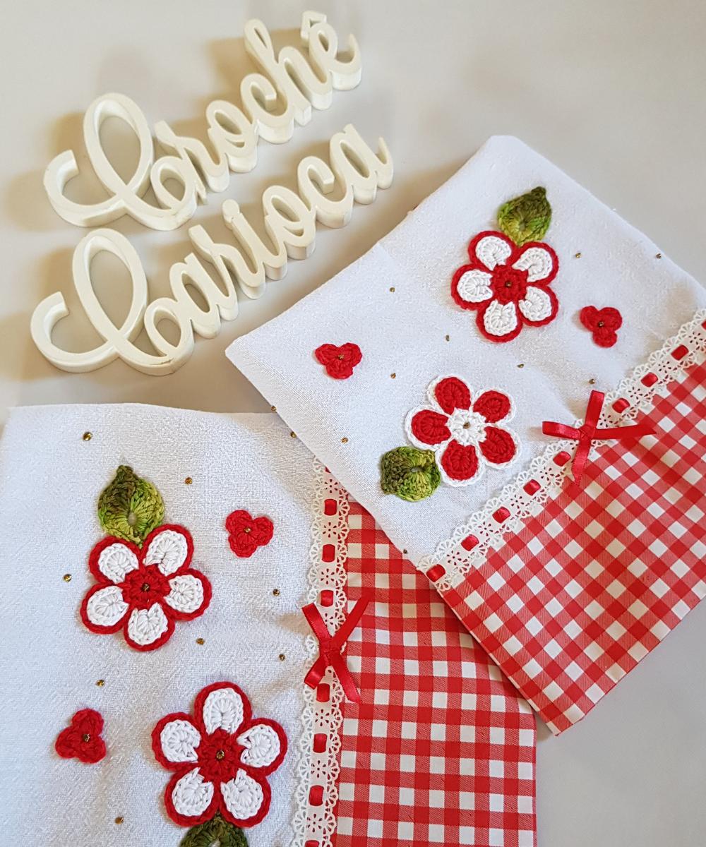Pano de Prato Floral com Xadrez Delicado Farmhouse 2 peças