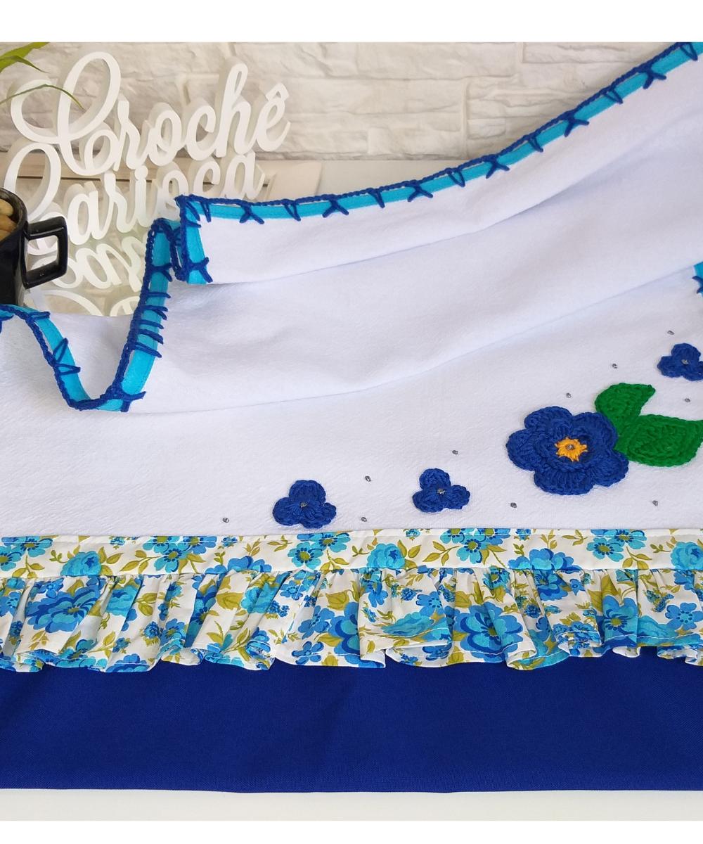 Pano de Prato Primavera Azul Crochê Grande 80x50