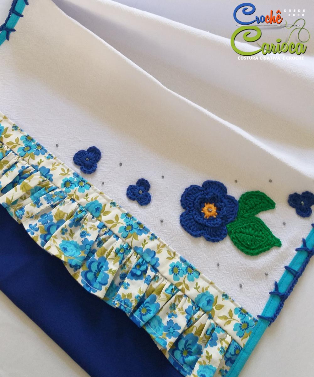 Pano de Prato Primavera Azul Crochê Grande 80x50