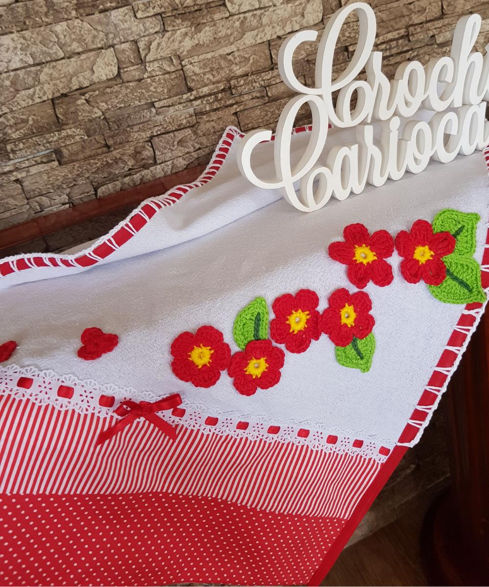 Pano de Prato Vermelho Criativo Floral em Crochê