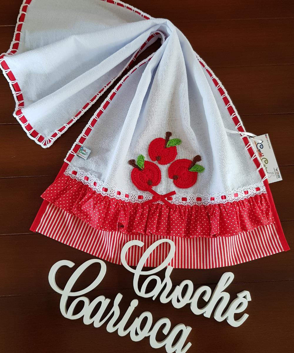 Pano de Prato Vermelho Maças Feirinha Criativo Alta Qualidade
