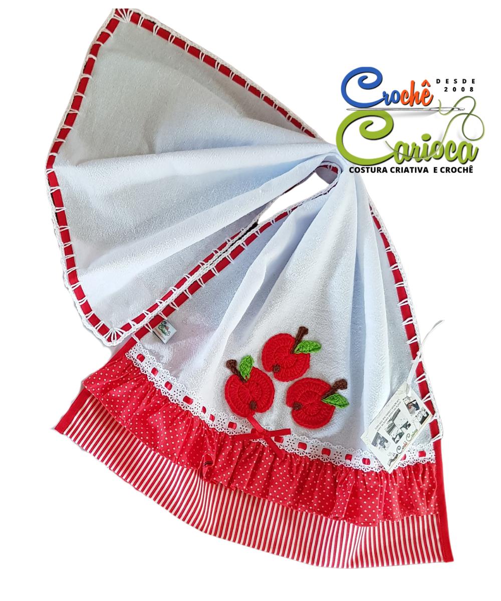Pano de Prato Vermelho Maças Feirinha Criativo Alta Qualidade