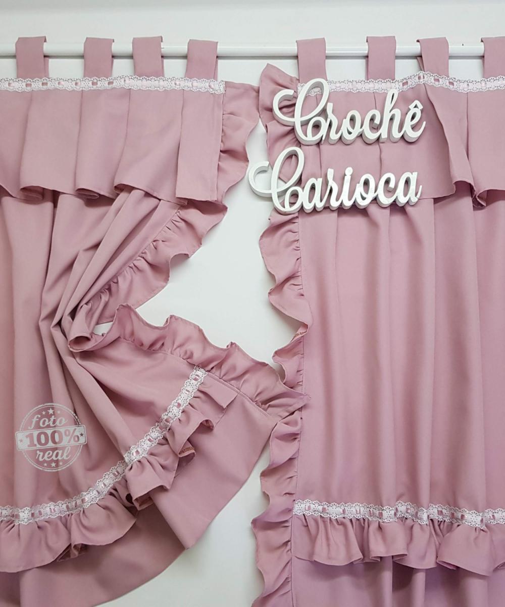 Cortina de Babadinhos Rosa e Abraçadeiras Laços Escolha Cor