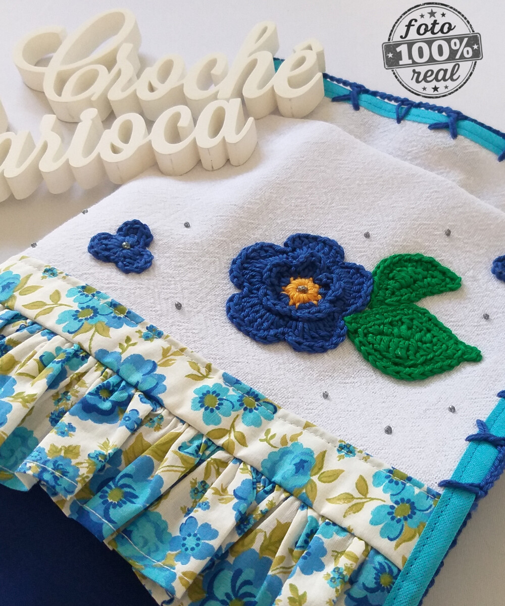 Pano de Prato Azul Floral Sacaria Cozinha Tamanho Grande 80x50