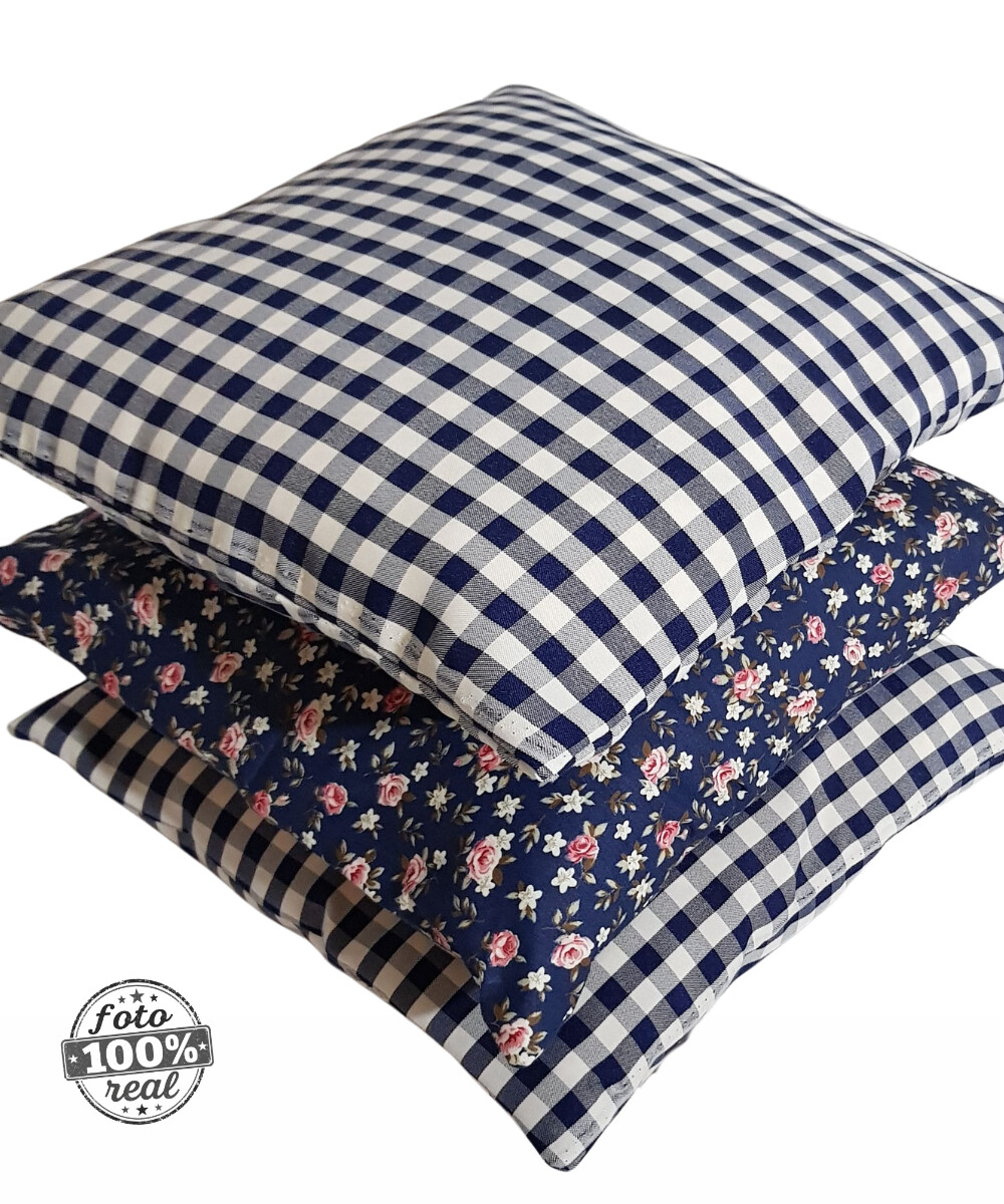 Capas de Almofadas 100% algodão xadrez e floral composê azul ma