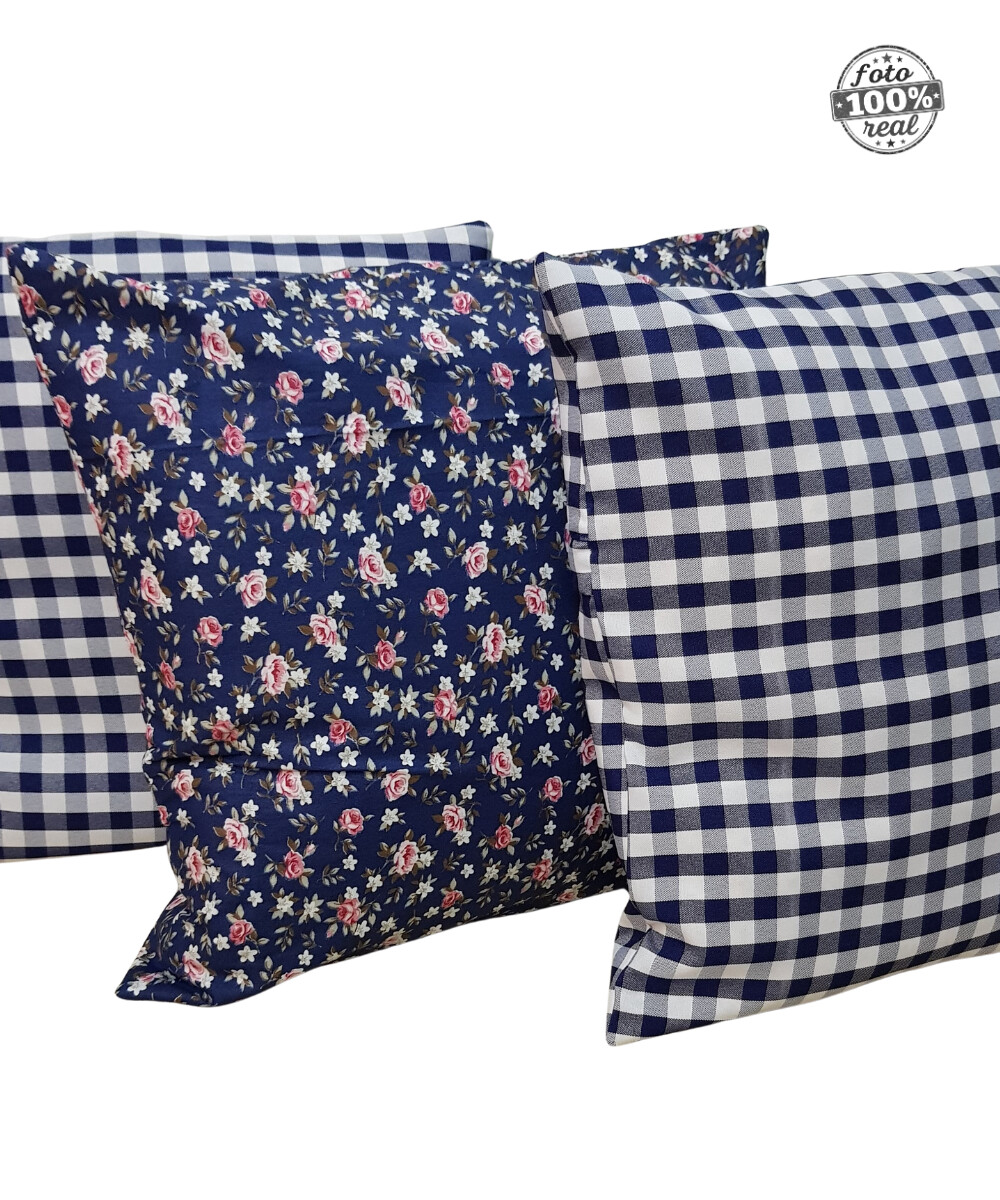 Capas de Almofadas 100% algodão xadrez e floral composê azul ma