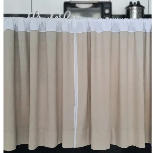 Cortina de linho misto natural cru com acabamentos requintados SO