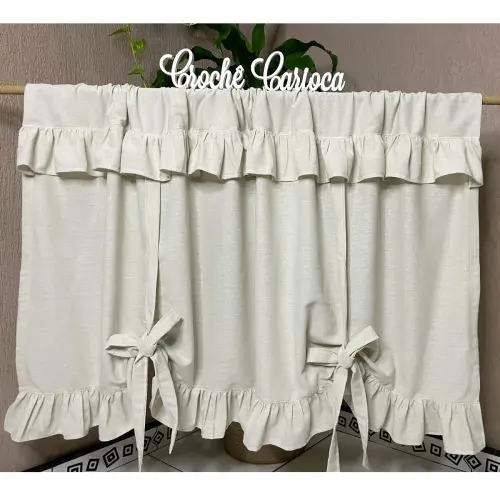 Cortina romana babados estilo farm house country linho tinto sob