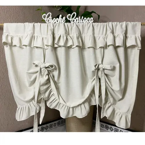 Cortina romana babados estilo farm house country linho tinto sob