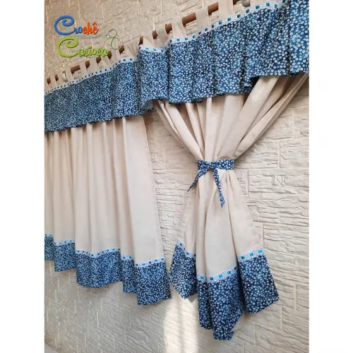 Cortina de linho e estampa farm house rústica natural boho sob m