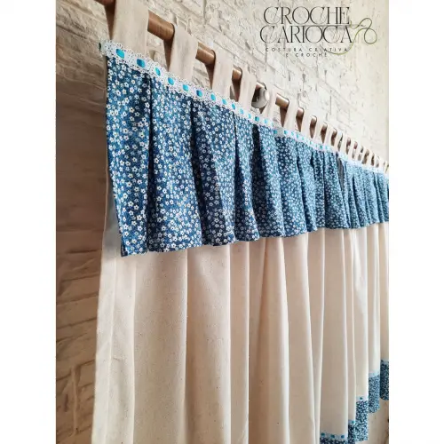 Cortina de linho e estampa farm house rústica natural boho sob m