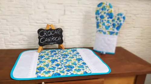 Americano Lugar de Mesa Centrinho Azul Floral Patchwork